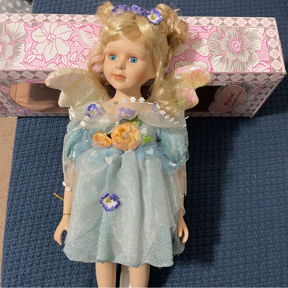 The Rose Collection porcelain doll; Celia, fairy in blue